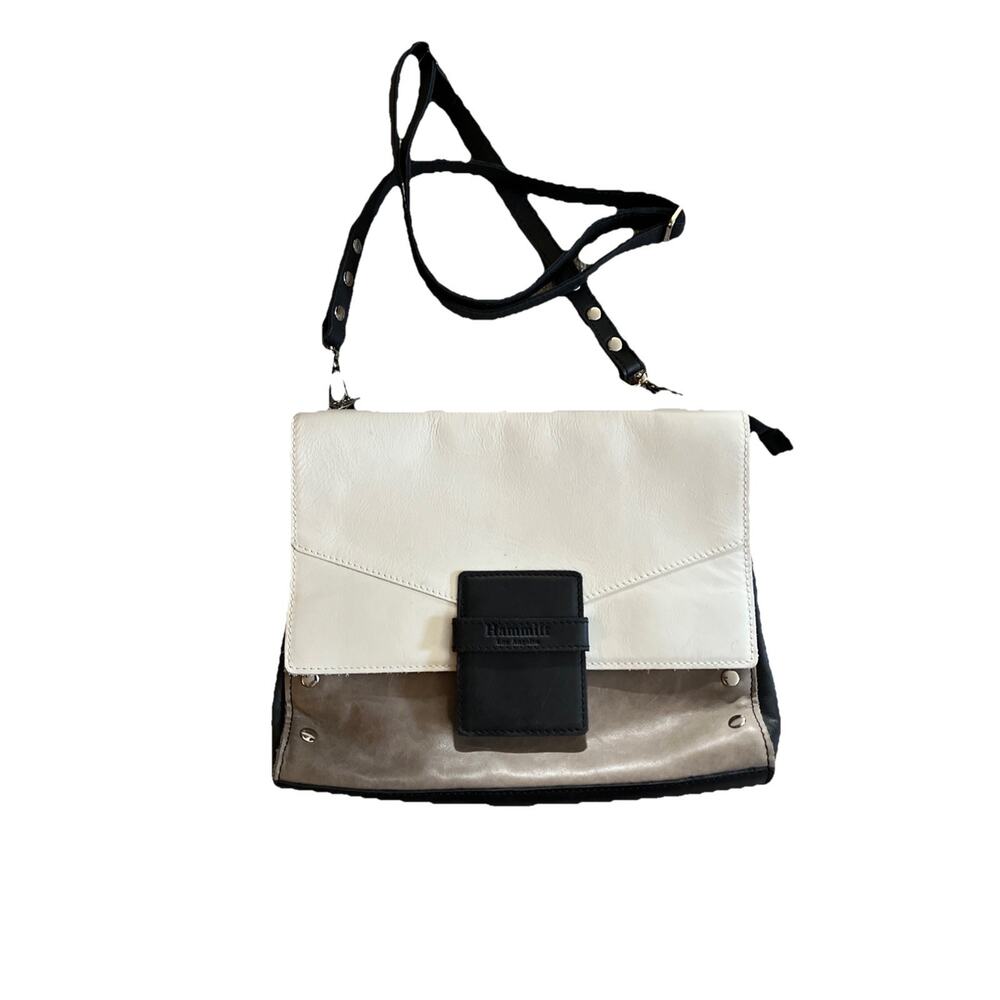 Hammitt Los Angeles VIP Leather Crossbody Bag White Grey Black Rivet Detail
